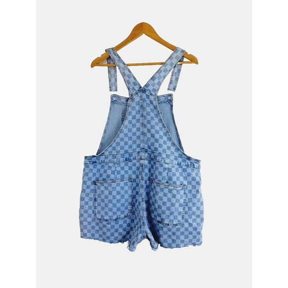 NO BOUNDARIES Denim Boyfriend Overalls Checkered Blue Juniors XL (15-17) - Picture 2 of 10